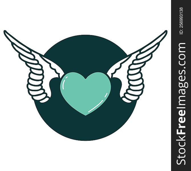 Tattoo Style Icon Of A Heart With Wings