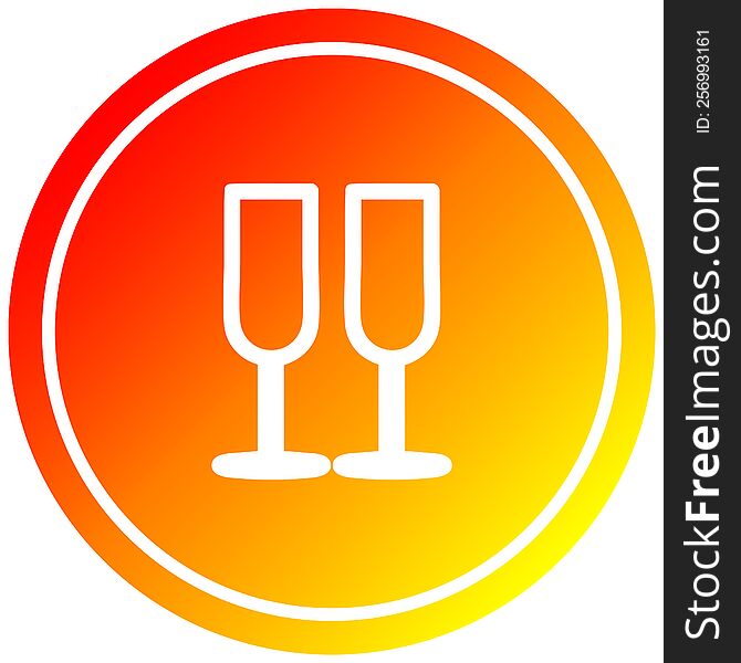 champagne glasses circular icon with warm gradient finish. champagne glasses circular icon with warm gradient finish