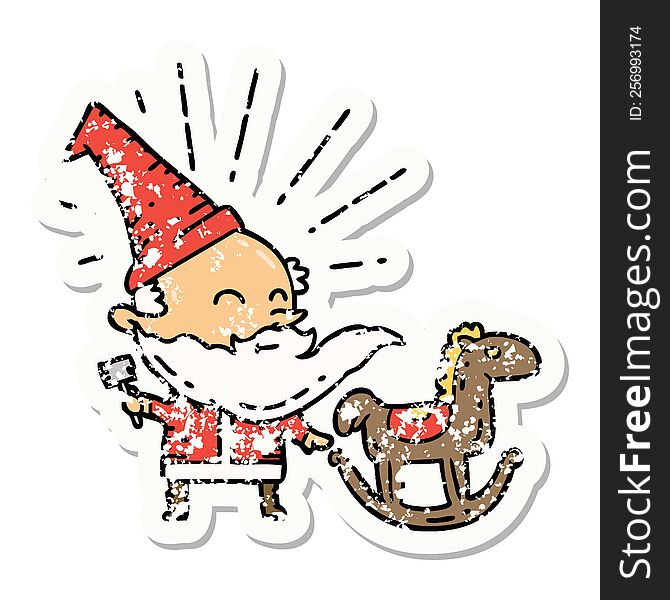 Grunge Sticker Of Tattoo Style Santa Claus Christmas Character Making Toy