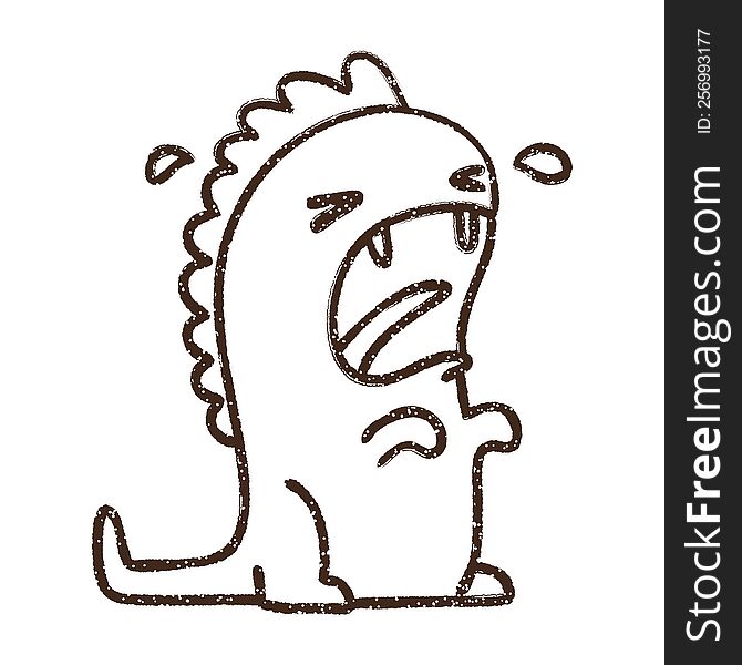 Crying Dinosaur Charcoal Drawing