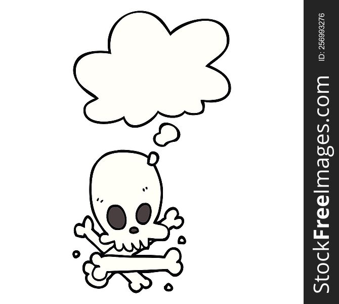 cartoon skull and bones and thought bubble