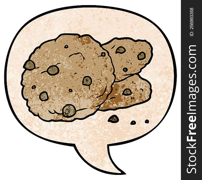 Cartoon Cookies And Speech Bubble In Retro Texture Style