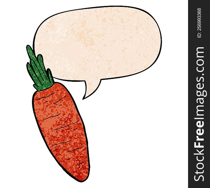 Cartoon Carrot And Speech Bubble In Retro Texture Style