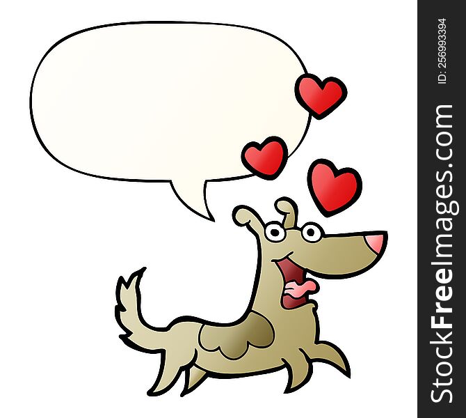 Cartoon Dog And Love Hearts And Speech Bubble In Smooth Gradient Style