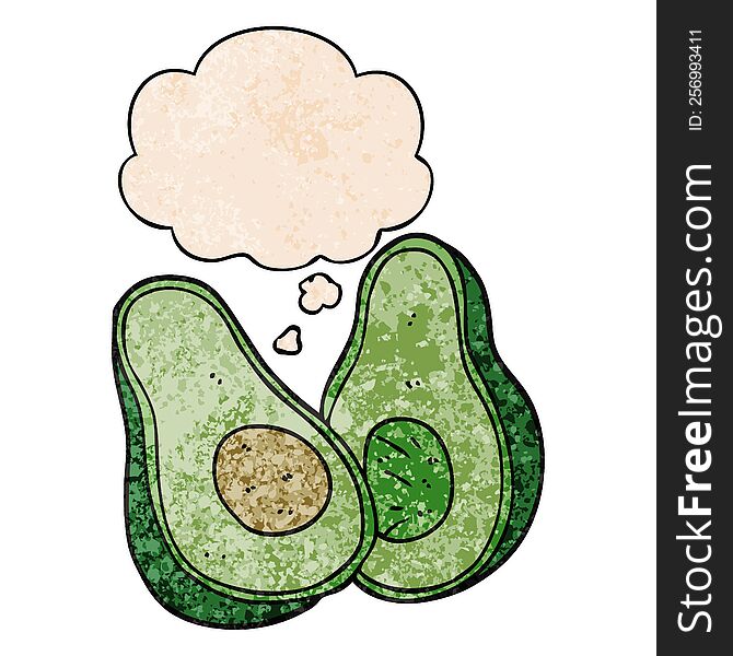 Cartoon Avocado And Thought Bubble In Grunge Texture Pattern Style