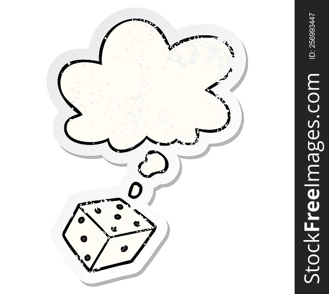 Cartoon Dice And Thought Bubble As A Distressed Worn Sticker