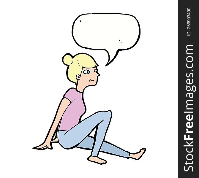 cartoon woman sitting with speech bubble