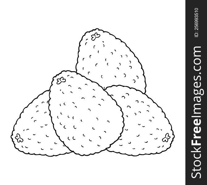 freehand drawn black and white cartoon avocados