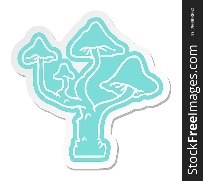 cartoon sticker of growing mushrooms