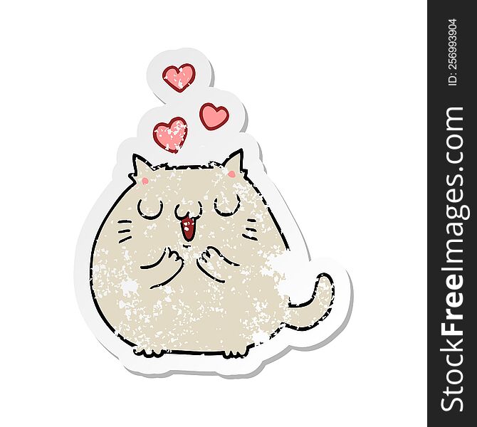 distressed sticker of a cute cartoon cat in love