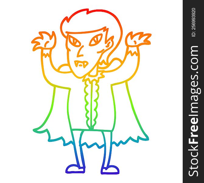 rainbow gradient line drawing of a cartoon vampire