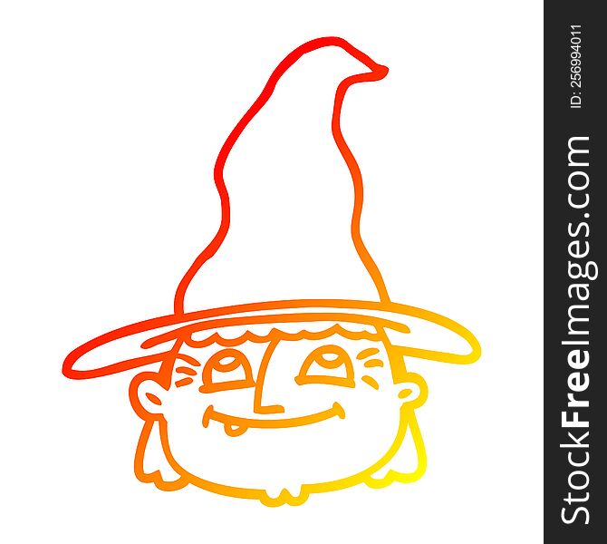 warm gradient line drawing of a cartoon witch face