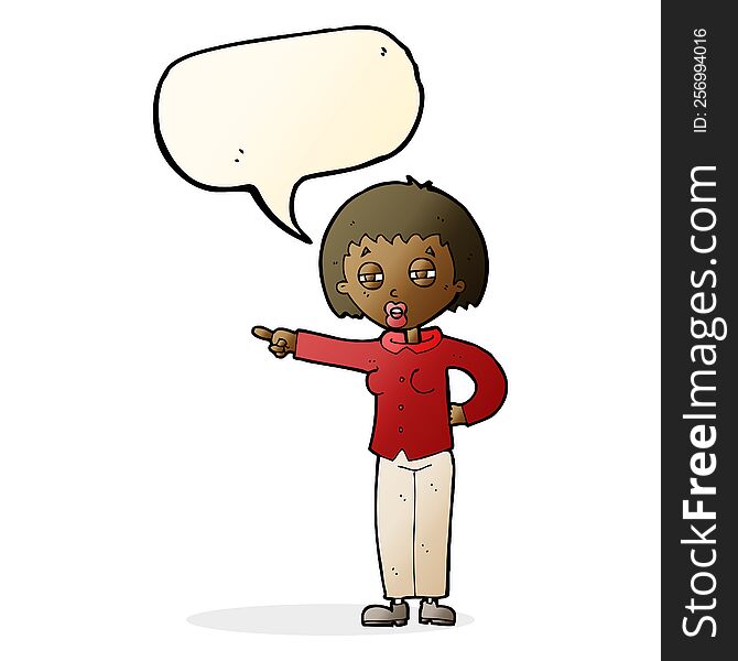 cartoon woman telling off with speech bubble