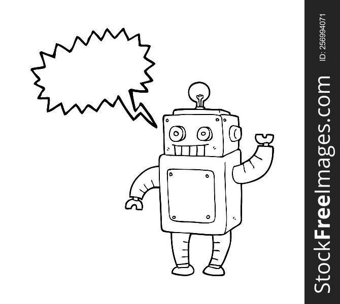 freehand drawn speech bubble cartoon robot