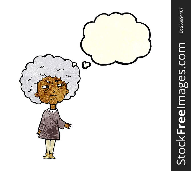 cartoon old lady with thought bubble