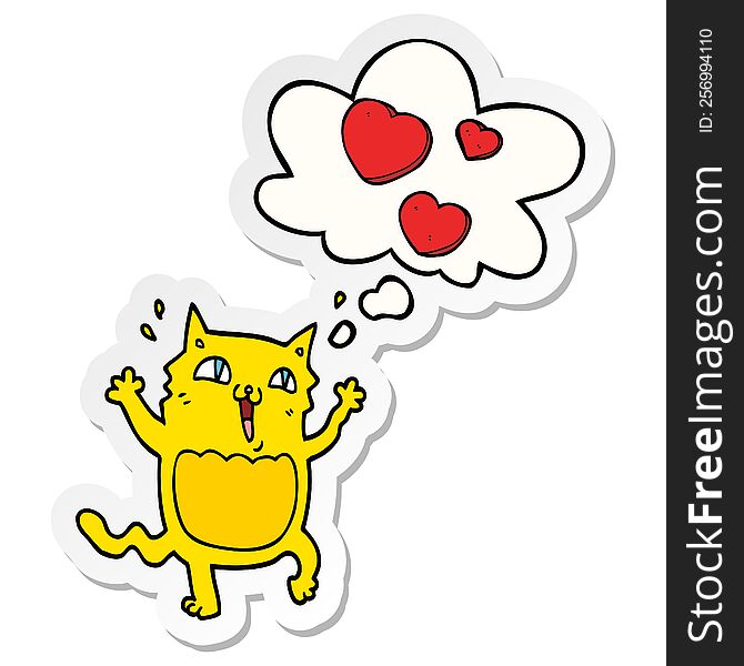 Cartoon Cat Crazy In Love And Thought Bubble As A Printed Sticker