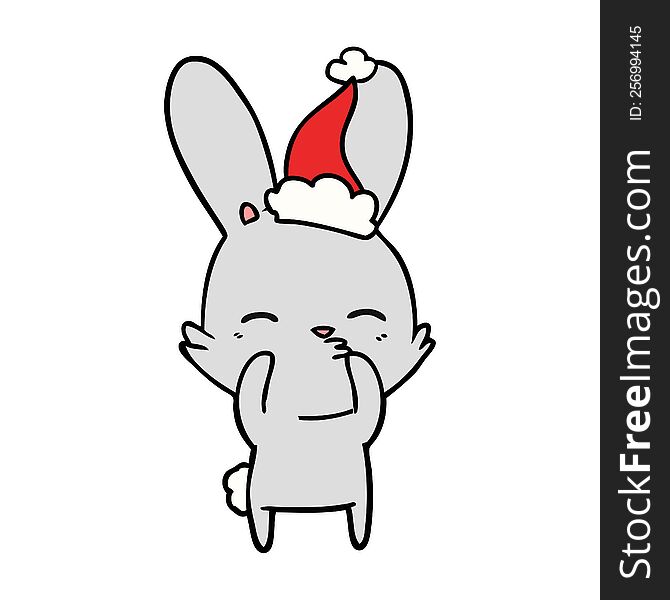 Curious Bunny Line Drawing Of A Wearing Santa Hat