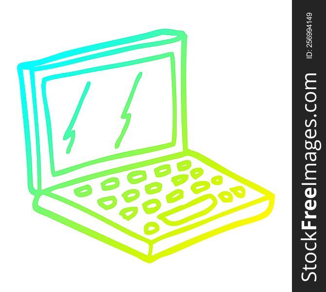 cold gradient line drawing of a cartoon laptop computer
