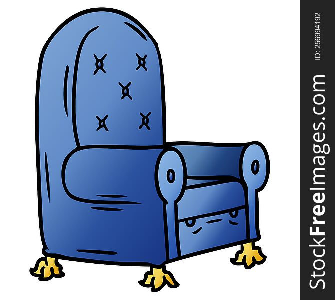 hand drawn gradient cartoon doodle of a blue arm chair