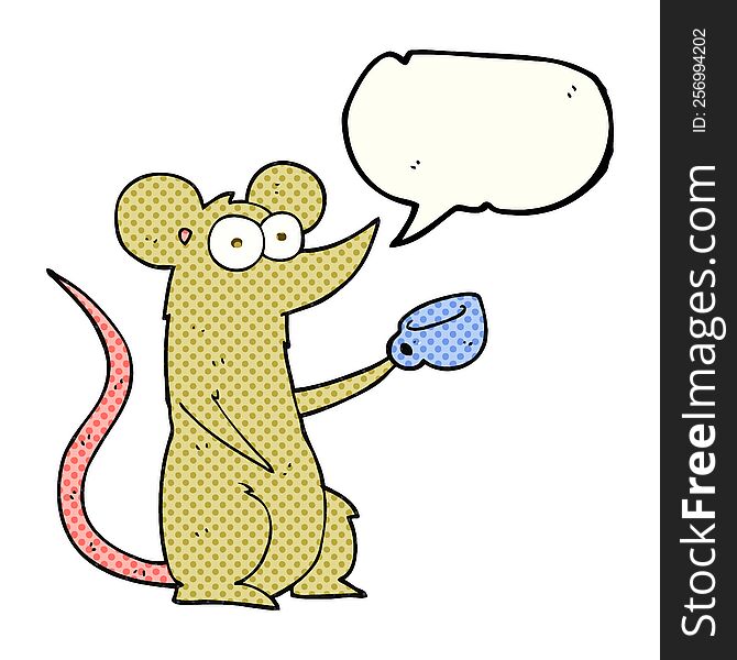 Comic Book Speech Bubble Cartoon Mouse With Coffee Cup