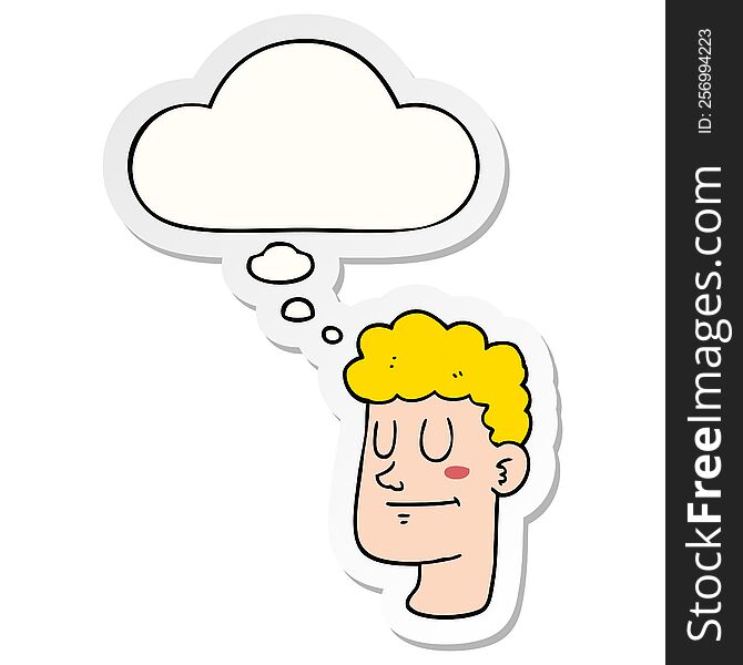 Cartoon Male Face And Thought Bubble As A Printed Sticker