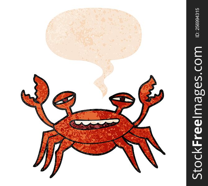 Cartoon Crab And Speech Bubble In Retro Textured Style