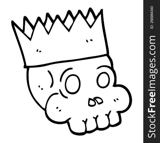 black and white cartoon skull wearing crown
