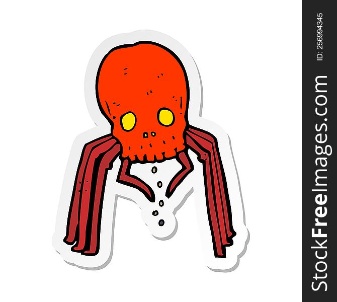 Sticker Of A Cartoon Spooky Skull Spider