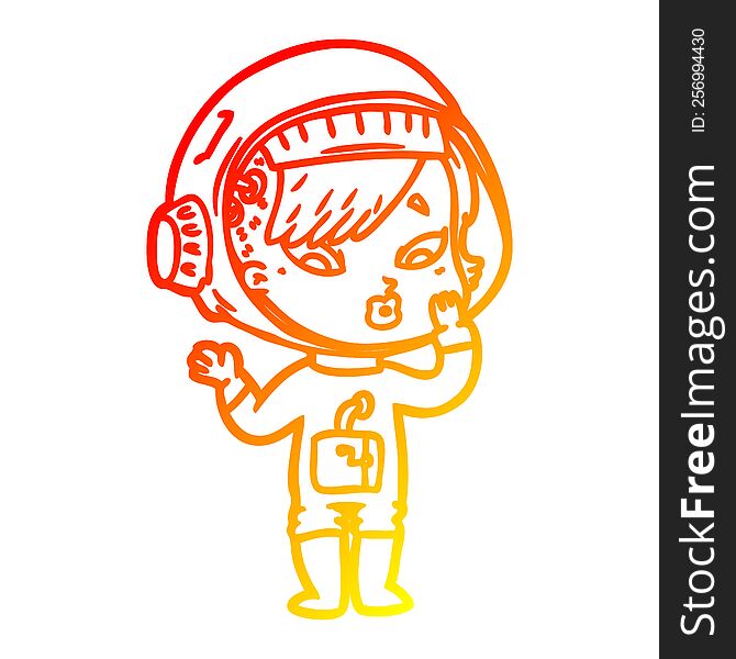 warm gradient line drawing of a cartoon astronaut woman