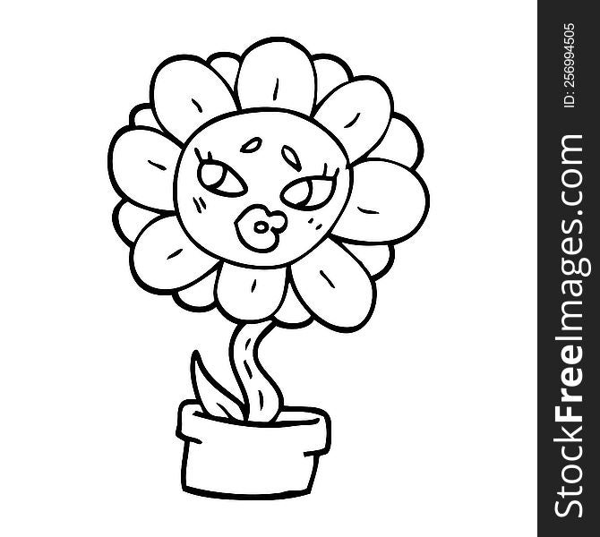 Line Drawing Cartoon Flower Pot