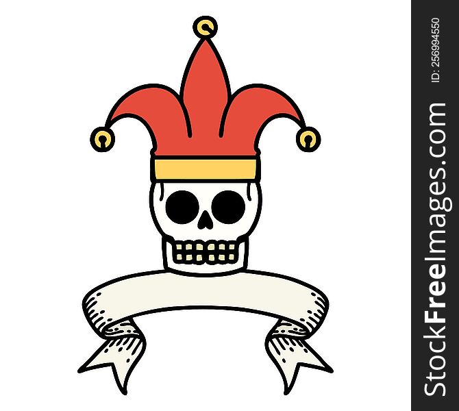 tattoo with banner of a skull jester