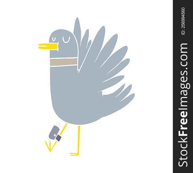 flat color style cartoon flapping wood pigeon