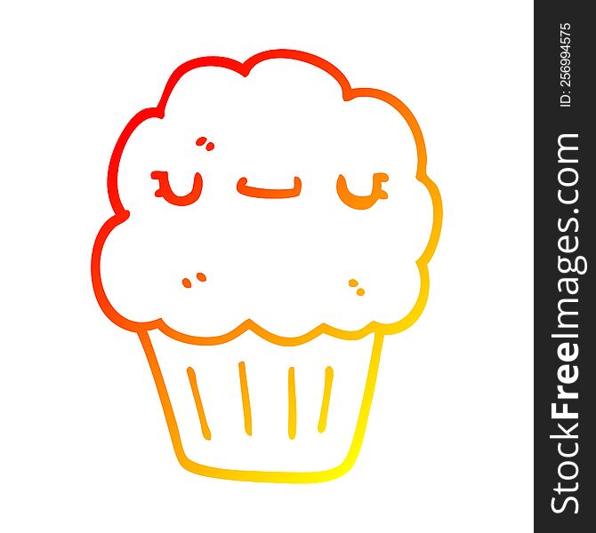 warm gradient line drawing of a cartoon muffin