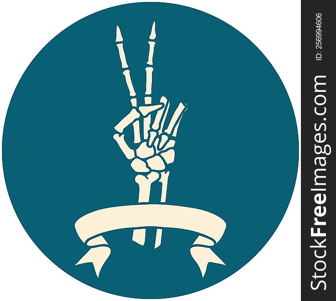 Icon With Banner Of A Skeleton Hand Giving A Peace Sign