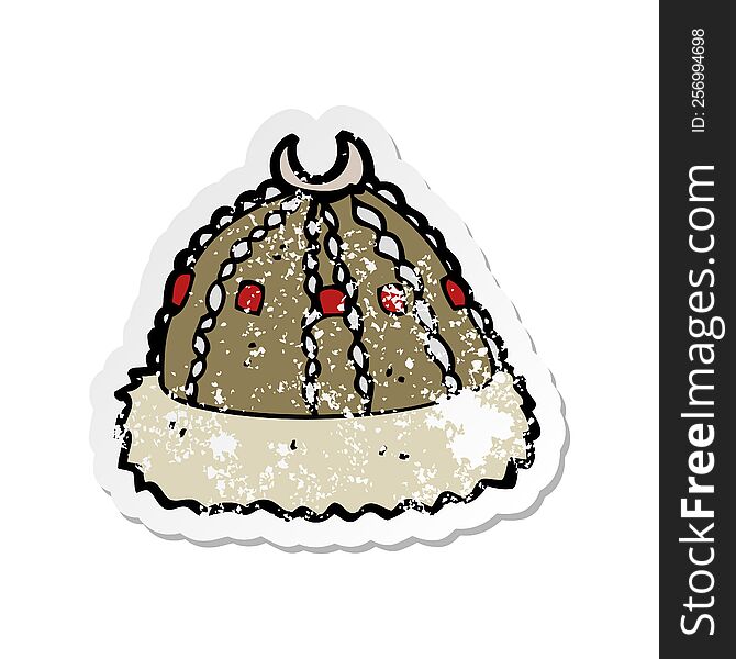 retro distressed sticker of a cartoon medieval hat