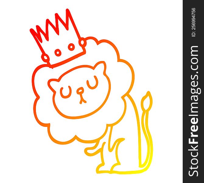 Warm Gradient Line Drawing Cartoon Lion With Crown