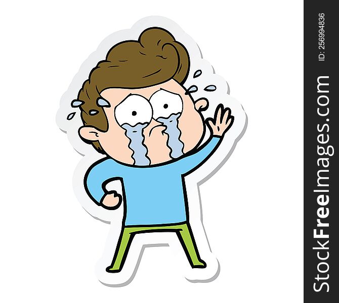 Sticker Of A Cartoon Crying Man Waving
