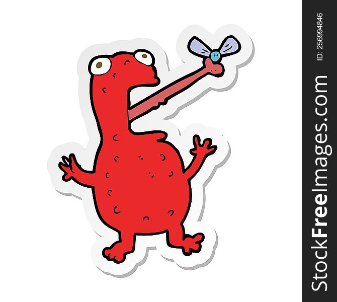 Sticker Of A Cartoon Poisonous Frog Catching Fly