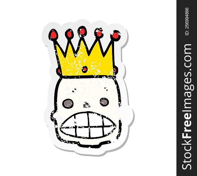 Distressed Sticker Of A Cartoon Spooky Skull Face With Crown