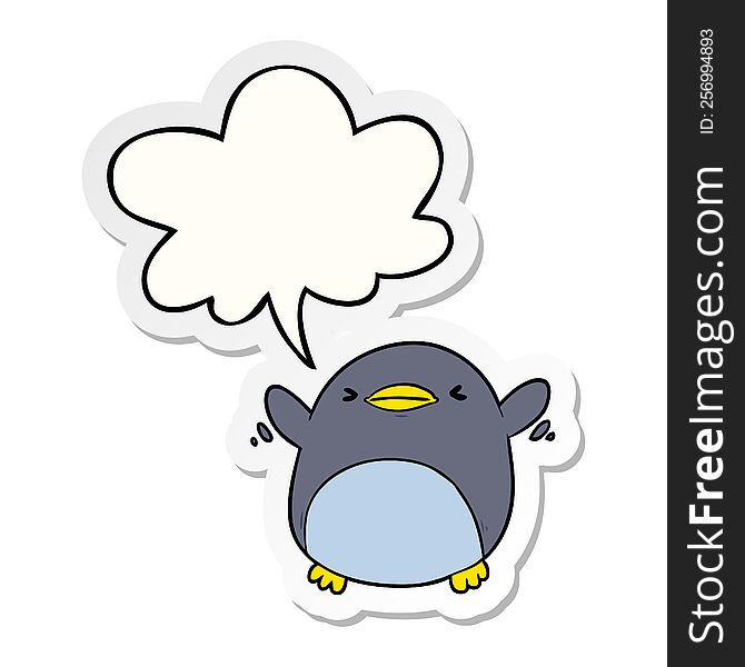 Cute Cartoon Penguin Flapping Wings And Speech Bubble Sticker