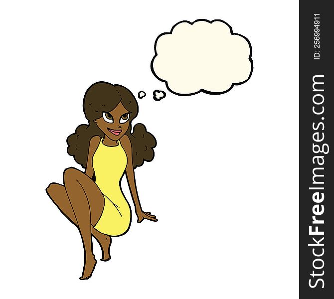 Cartoon Attractive Woman Posing With Thought Bubble