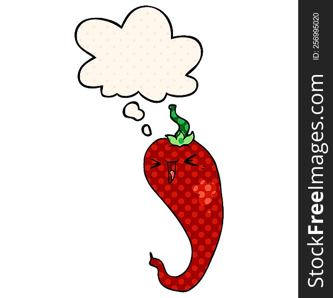 cartoon hot chili pepper and thought bubble in comic book style