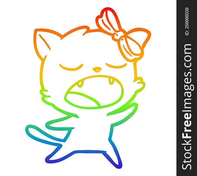 Rainbow Gradient Line Drawing Cartoon Singing Cat