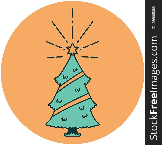 icon of a tattoo style christmas tree with star