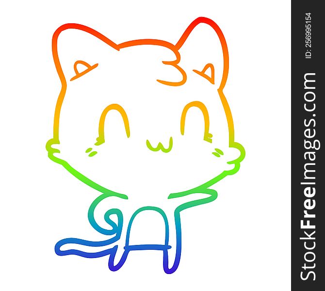 Rainbow Gradient Line Drawing Cartoon Happy Cat Pointing