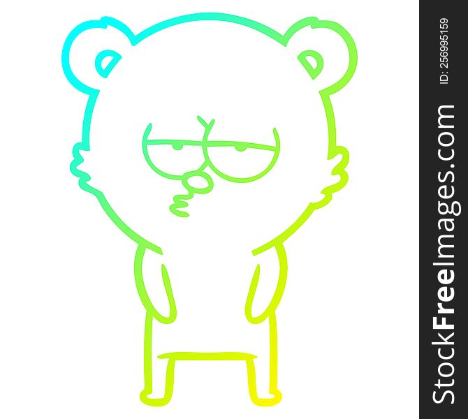 cold gradient line drawing of a bored polar bear cartoon