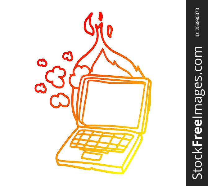 warm gradient line drawing of a cartoon broken laptop computer
