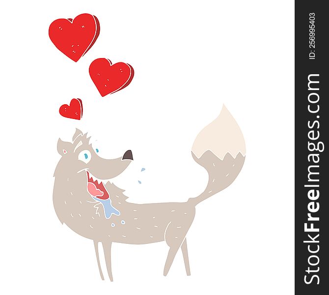 Flat Color Illustration Of A Cartoon Wolf In Love