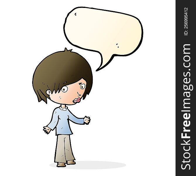 Cartoon Confused Woman With Speech Bubble