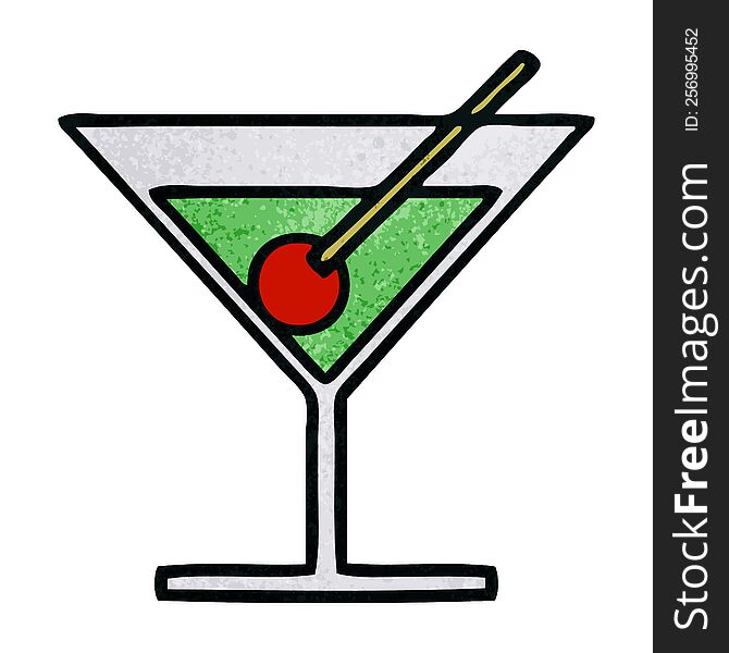 retro grunge texture cartoon of a fancy cocktail